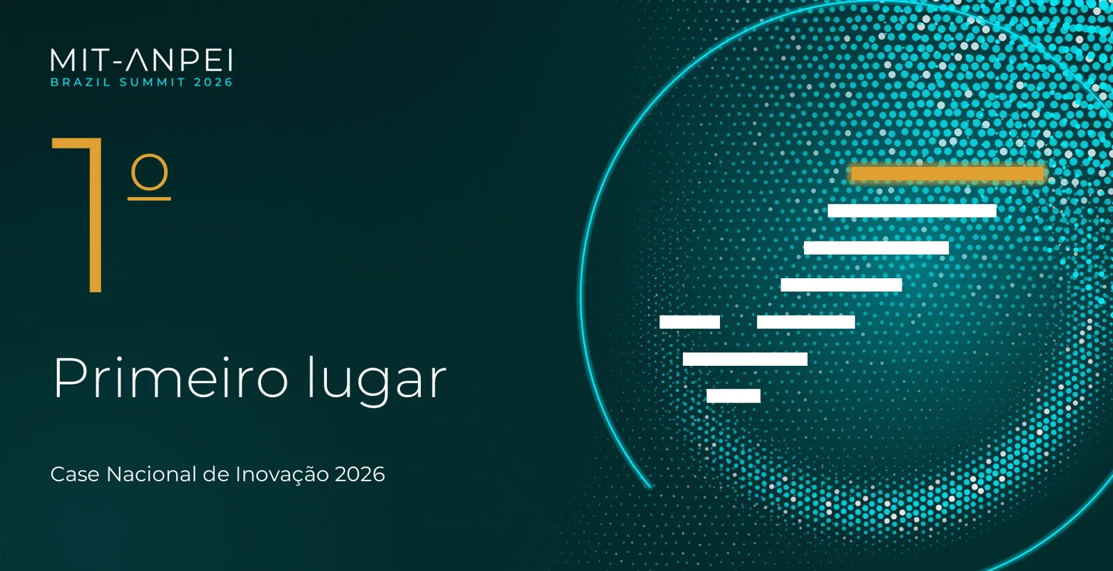 Slide do primeiro lugar do Case Nacional de Inovação 2026, exibido no Palco Crivum antes da revelação do vencedor